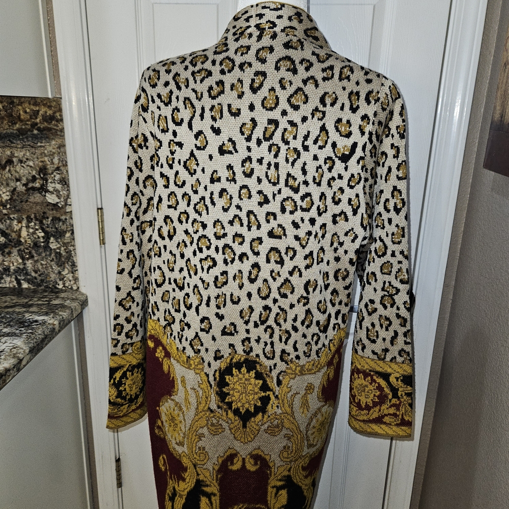 Max Sport Elegant Leopard Print Cardigan with Burgundy and Gold Details  Large - Picture 7 of 13